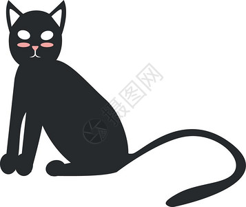 黑猫有闪亮的毛皮和长尾巴矢量彩色图画或插图片