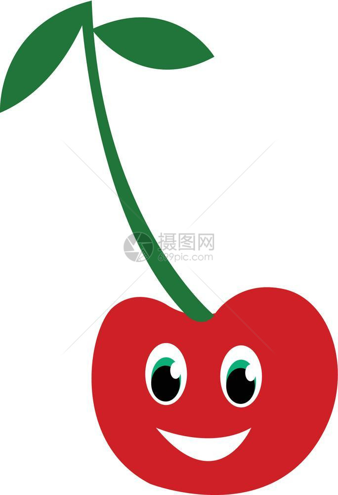 新鲜红樱桃水果配有长的绿色树干矢量颜图画或插图片