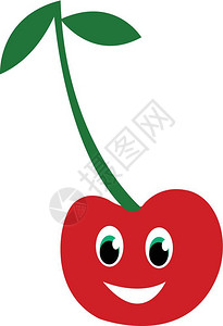 新鲜红樱桃水果配有长的绿色树干矢量颜图画或插图片