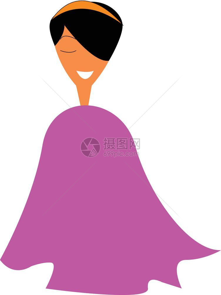 一名年轻女孩身着棕色头带和粉红poncho着装的粉红色胸衣矢量彩绘画或插图图片