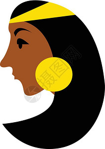 头装长的黑发女有金耳环和首饰装品矢量彩色绘画或插图插画