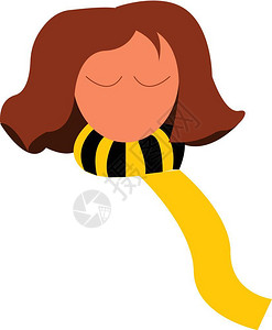 短发棕色卷的女孩身着黑色和黄颈围巾矢量彩绘画或插图图片