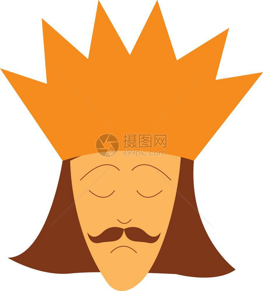年轻国王的胡子长戴着金冠矢量彩色画或插图图片