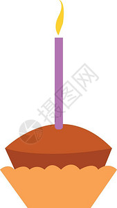 一个带蜡烛的小杯蛋糕可以吹矢量彩色绘画或插图图片