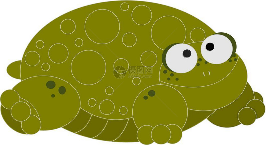 绿色的大海龟环绕着形看马戏团的矢量颜色图画或插图片