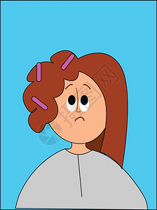 做头发素材一个小女孩坐在模糊的面孔矢量彩色绘画或插图中做理发插画