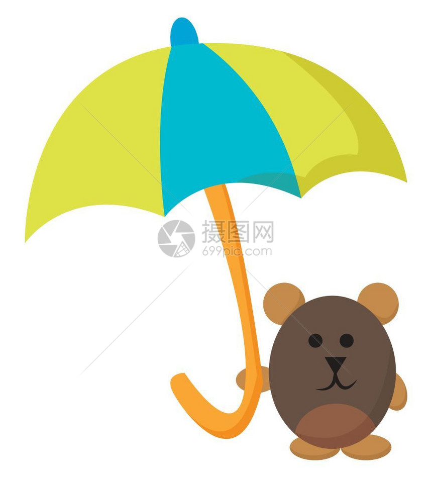 一只可爱的小熊站在伞下图片
