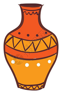 美丽的橙色花瓶完全设计遍布矢量彩色绘画或插图图片