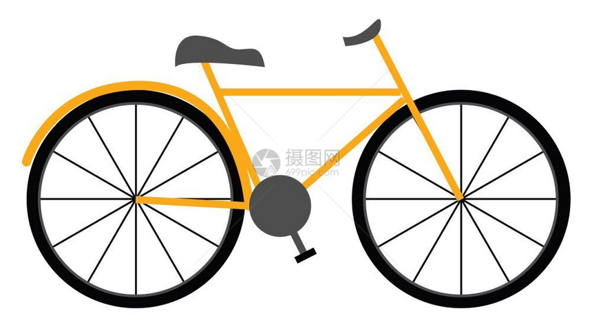 一辆黄色的新自行车上面有两个大轮子矢量彩色图画或插图片