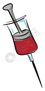 一个非常锋利的注射器里面充满了血液矢量彩色画或插图图片