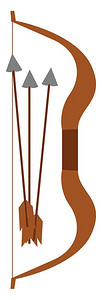棕色箭头褐色的弓有三支箭头矢量彩色绘画或插图插画