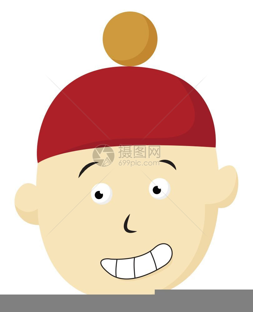 一个小男孩用红色帽子矢量彩色画或插图蒙住头部图片