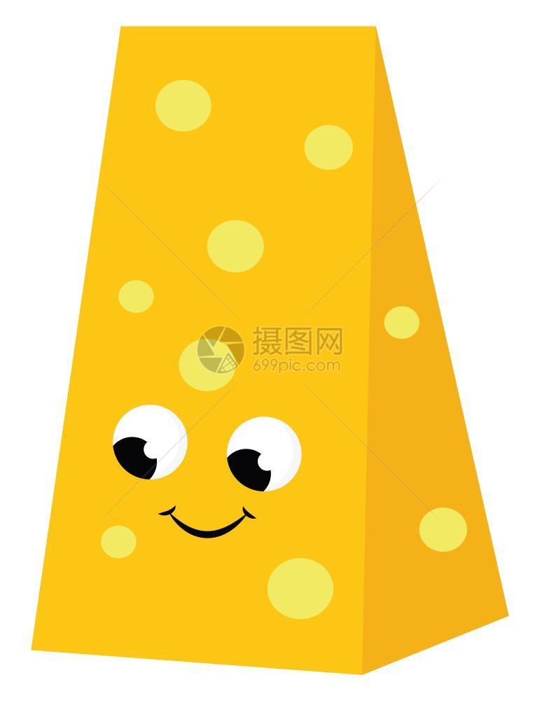 一大片黄褐色的奶酪微笑矢量彩色画或插图图片