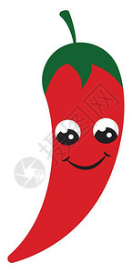 明档厨房彩色明红的可爱辣椒有美丽的笑容矢量彩色画或插图插画