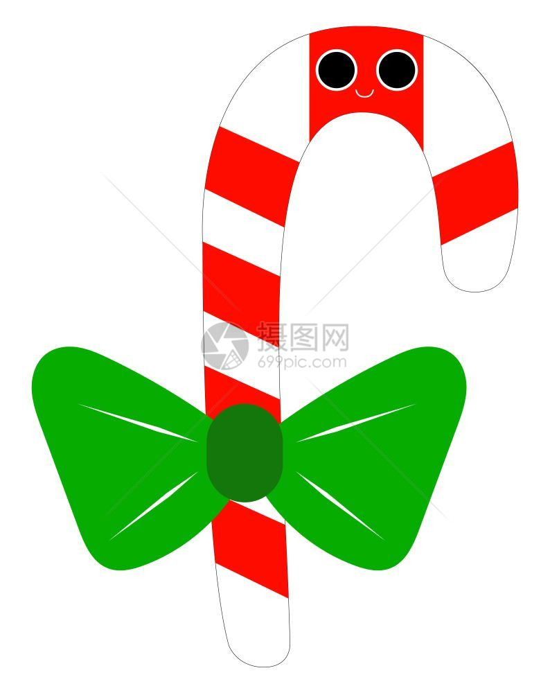 一份美味的圣诞糖果配有微笑和明亮的绿色弓向量彩图画或插图片
