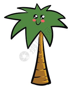 可爱的小棕榈树彩色绿上有许多枝矢量彩色图画或插图片