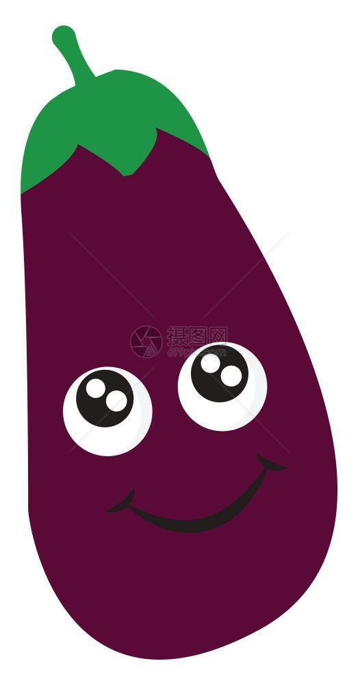 高的紫色茄子快乐的笑容矢量彩色画或插图图片