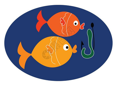 鱼缸钓鱼水下两条脂肪鱼靠近钩矢量彩色图画或插的象插画