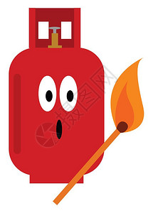 液化石油气红色气瓶在火焰矢量彩色绘画或插图上装有火柴的插画