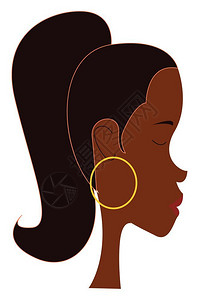 一个长发女孩的戴大戒指在她的耳朵矢量彩色绘画或插图图片