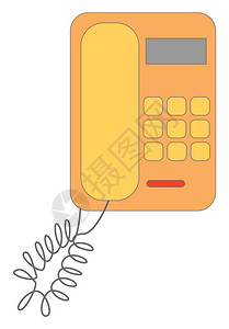 电话连线连线矢量彩色绘画或插图的橙色有线固定电话插画