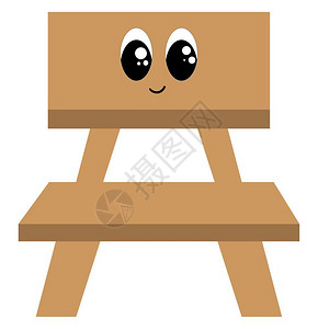微笑人棕色木椅的食道座位舒适一个人坐背部支撑四条腿和脸在背部眼睛转左的是微笑向量彩色画或插图插画