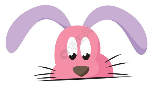 黑林吉一只长的紫黄色耳朵向下倾斜的粉红兔子黑胡须眼睛向下滚动看上去不开心向量彩色画或插图插画