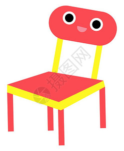 卡通车载支架红椅子的Emoji带有方形的座位四条腿和后背支架或铁轨有可爱的小脸孔两只大眼睛玫瑰嘴唇在微笑向量彩色画或插图插画