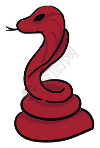 卡通串成红蛇有叉舌头被卡住身体缠好像要撞击向量彩色画或插图一样图片