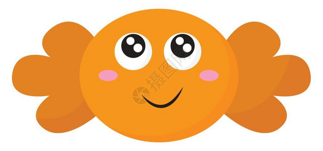 转弯棕色纸上包着糖果的食人魔长着可爱的小脸蛋两只眼睛翻过左上角面颊向量彩色画或插图都有一个封闭的笑容插画