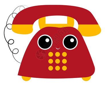 红黄的旧电话与爱人沟通的全套地线有可爱的笑脸矢量彩色画或插图背景图片