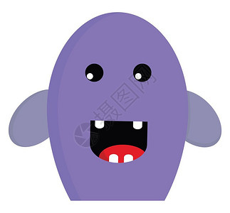 大脚怪一个快乐的紫色怪物有四颗牙齿矢量彩色画或插图插画