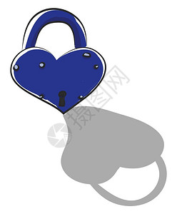 蓝色彩的心脏锁有阴影矢量颜色图画或插图片