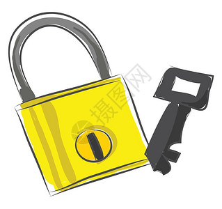 黄色彩锁和密钥矢量彩色图画或插图片