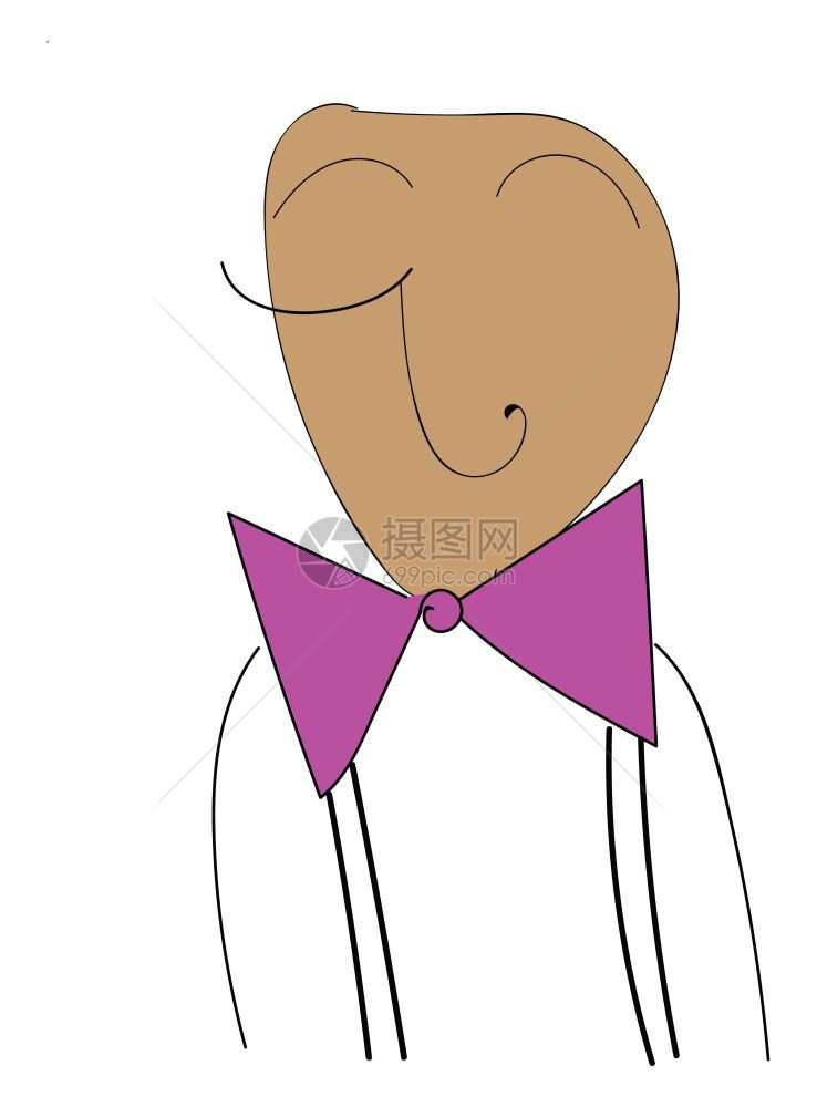 一个棕色男人的涂鸦紫色弓矢量彩画或插图图片
