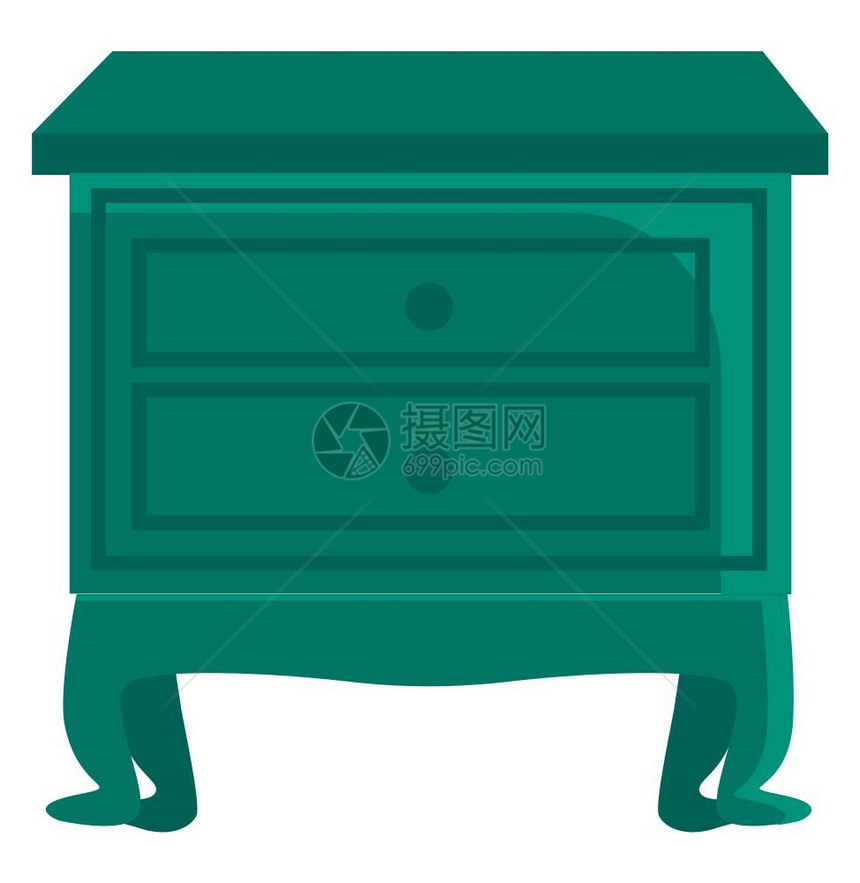 绿色的床头柜有两个抽屉向量颜色图画或插图片