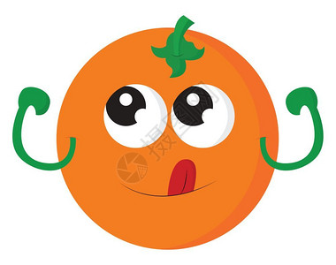 橙色果实的漫画有可爱眼睛红色卡通插在舌头矢量彩色绘画或插图上图片