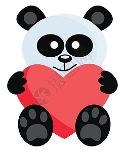 一只可爱的熊猫一只熊猫的卡通拿着大红心矢量彩色画或插图插画