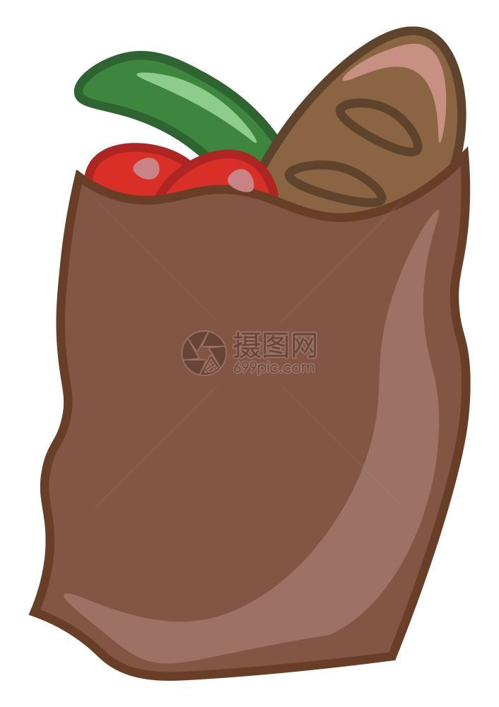 棕色纸袋上面有包水果和蔬菜矢量彩色图画或插图片
