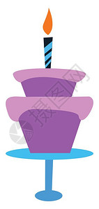 紫色蛋糕上面有一根蜡烛图片