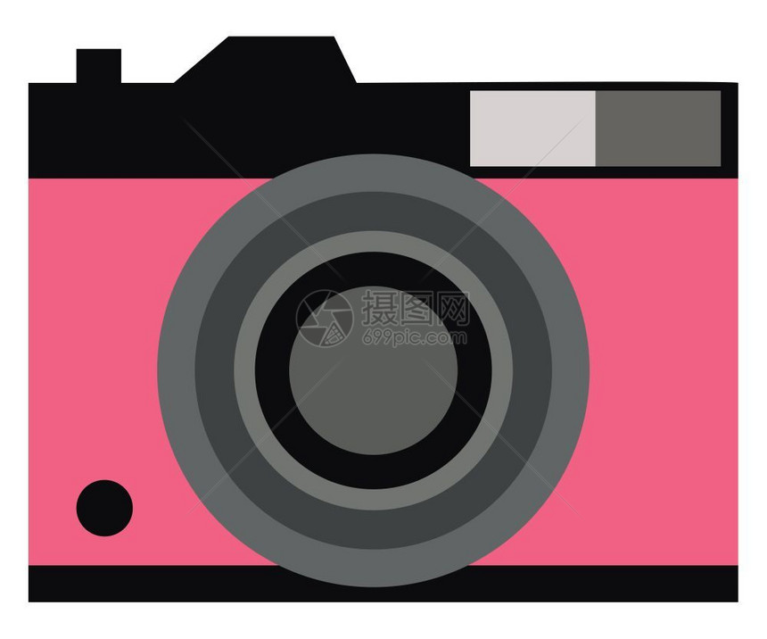 用粉色和黑向量彩绘画或插图制作一个可爱的滑稽相机图片