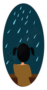 手绘卡通雨中的女孩图片
