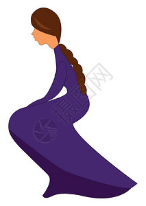 一个穿着长紫色裙子向量彩色画或插图的悲伤女孩背景图片