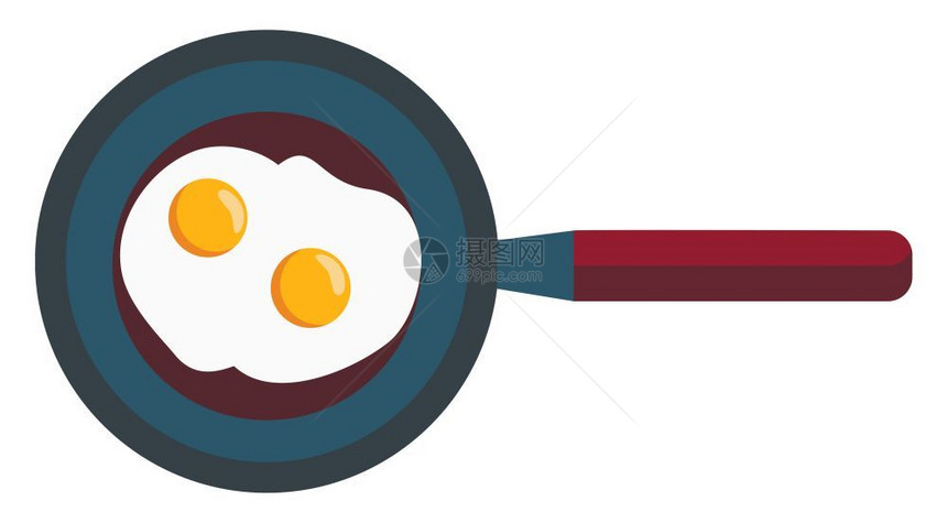 香肠锅矢量彩色画或插图上的两个炒鸡蛋图片
