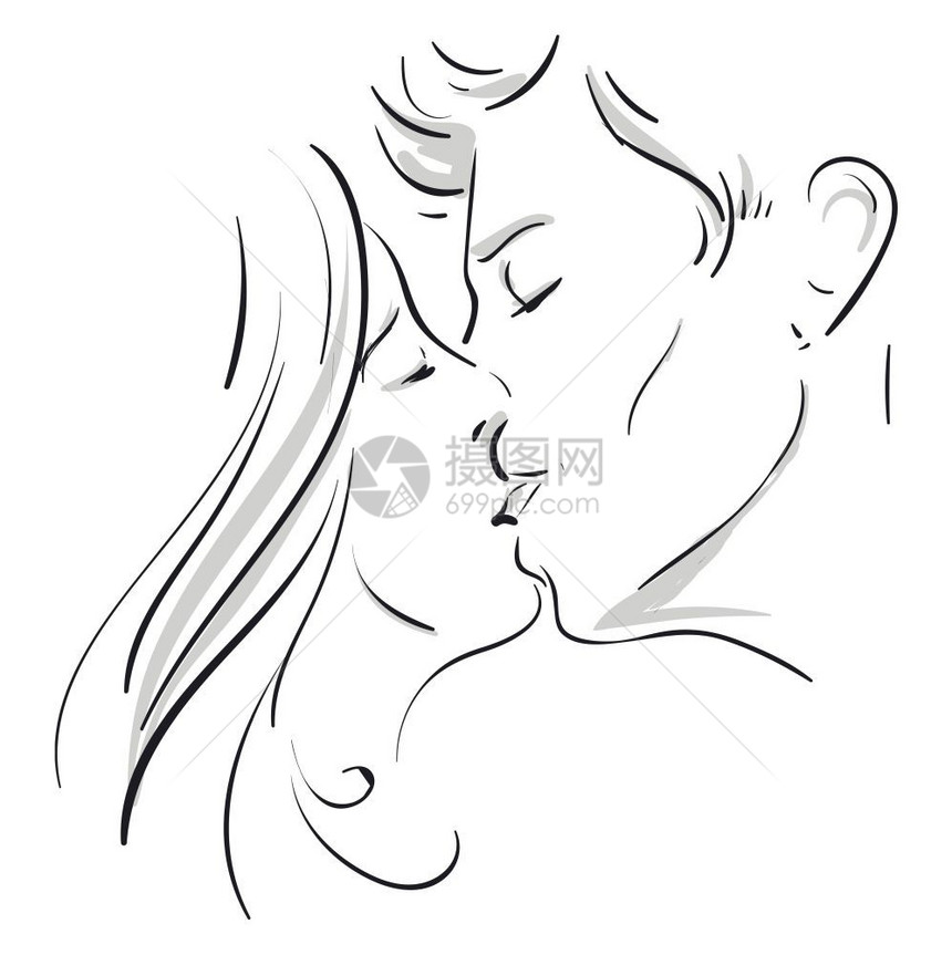 这是一对情侣接吻向量彩色画或插图的美丽草图片