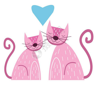 两只可爱的紫色猫在情矢量彩色绘画或插图背景图片