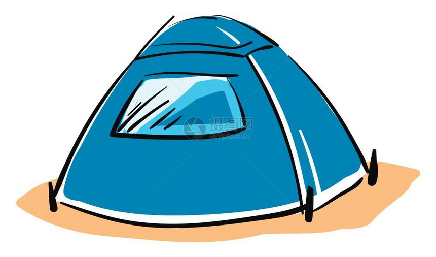 蓝色露营帐篷矢量插图图片