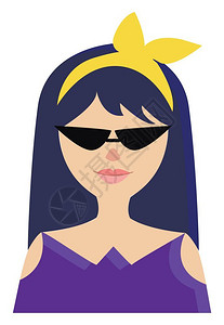 戴墨镜和黄色发带的时髦女孩矢量插图图片