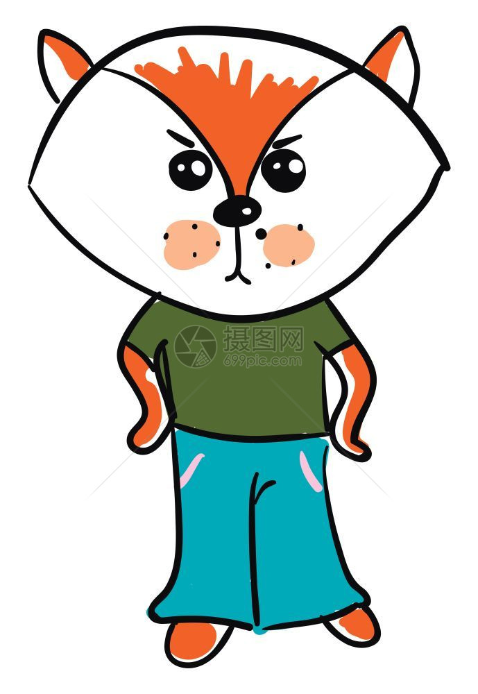一个人带着愤怒的狐狸面对描绘人类向量的狡猾颜色绘画或插图图片