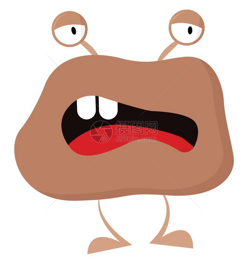 一个独自站着的大嘴巴张开怪物带着愤怒的外表矢量彩色绘画或插图图片